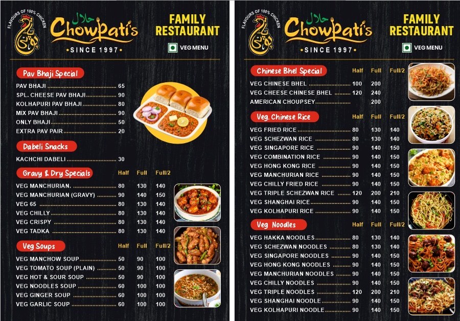 Official Chowpati's vegetarian menu